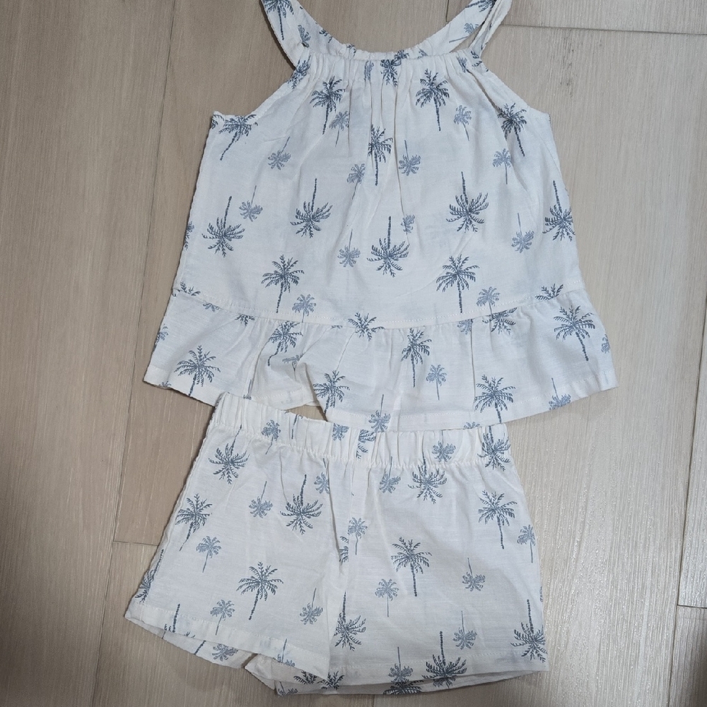 Palm Tree Print Tank Top and Shorts Set
